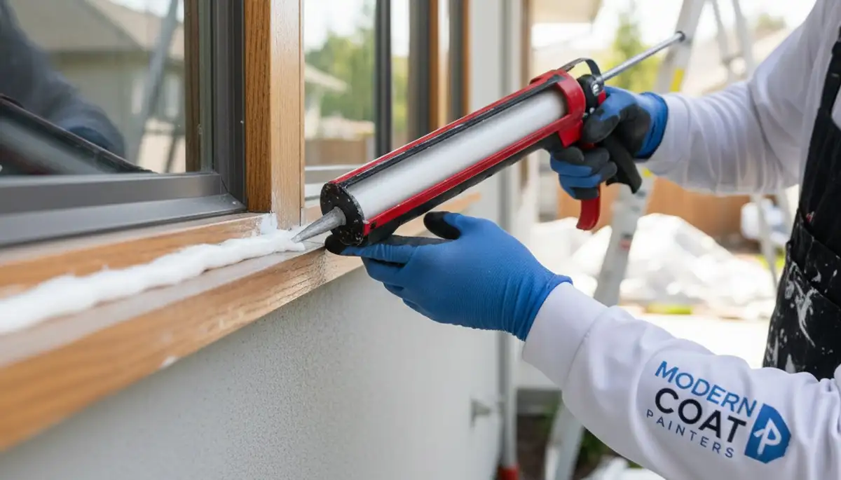 House painter applying exterior caulking and sealing in Cape Coral FL for weatherproof home protection