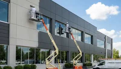 Professional commercial painters in Cape Coral FL applying durable exterior coating to business building