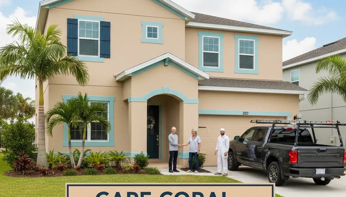 Freshly painted Cape Coral FL home exterior with smooth, weather-resistant finish by local house painters