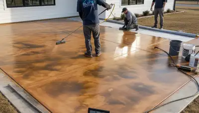 Professional concrete staining on residential patio in Cape Coral FL for durable floor protection