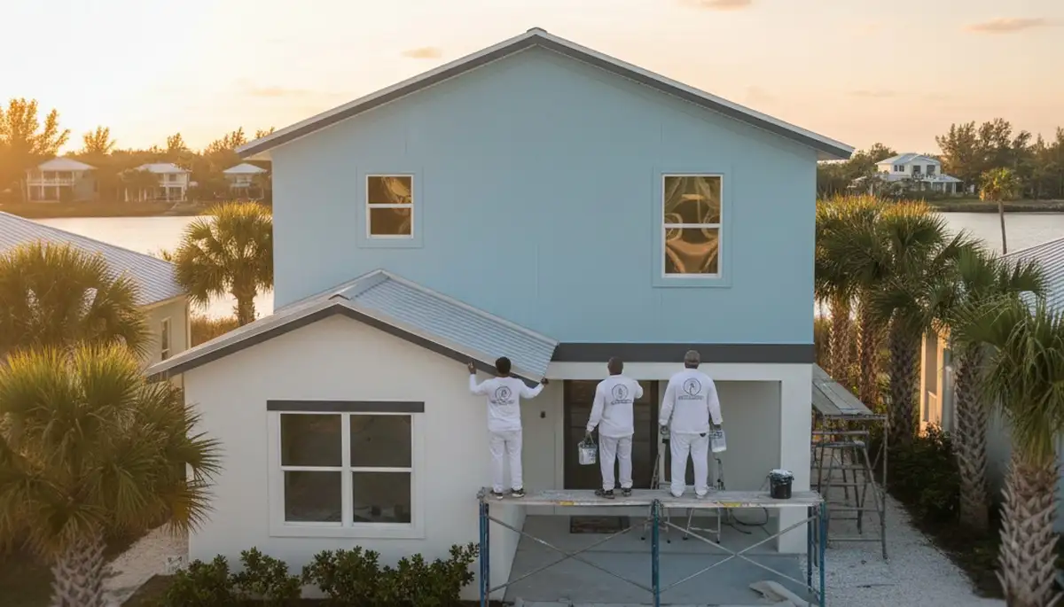 Professional house painters in Cape Coral FL finishing exterior home painting project