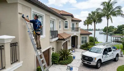 Professional house painters in Cape Coral FL applying fresh exterior paint to a coastal home