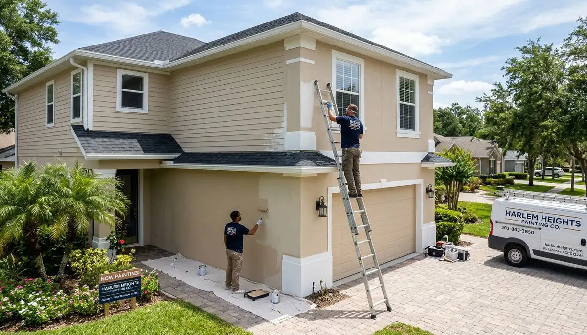 Professional house painters finishing exterior home in Cape Coral FL
