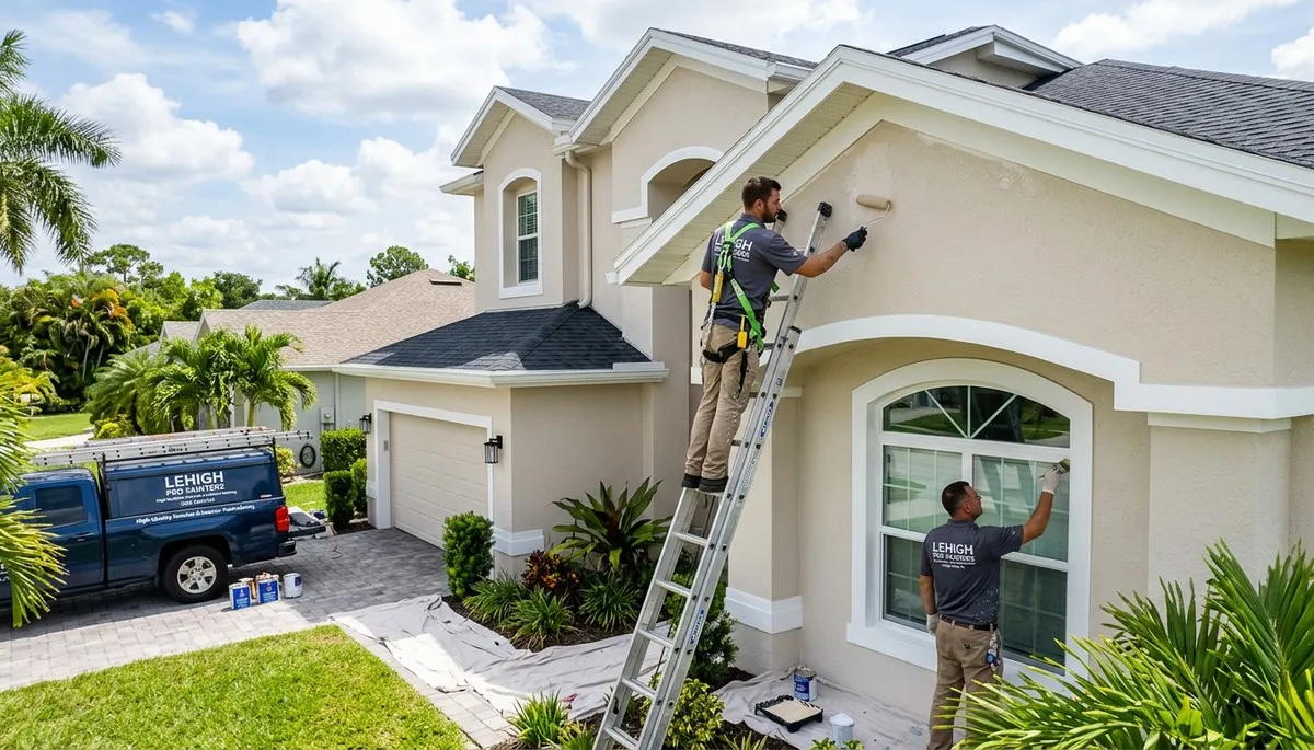 Professional house painters finishing exterior home project in Cape Coral FL