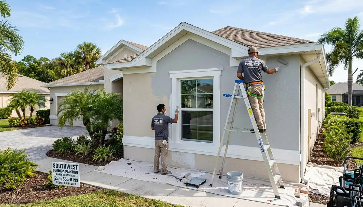 Professional house painters working on residential exterior in Cape Coral FL
