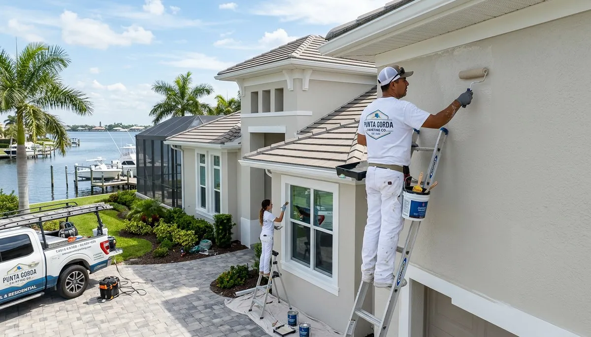 Professional house painters working on exterior home repainting in Cape Coral FL