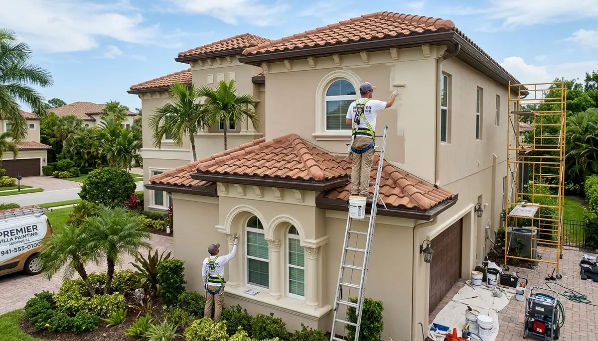 Professional house painters finishing exterior home in Cape Coral FL