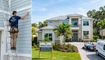 Professional house painters applying exterior paint on home in Cape Coral FL