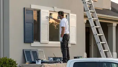 Professional painters refinishing home shutters in Cape Coral FL with durable coastal paint finish