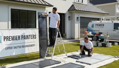 Professional painters refinishing exterior shutters in Cape Coral, FL for lasting curb appeal