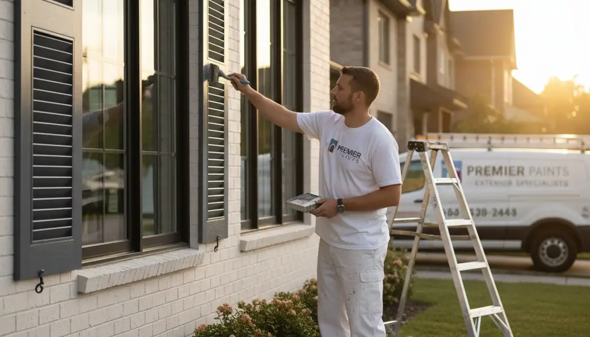 Professional shutter painting on coastal home in Cape Coral, FL by expert house painters
