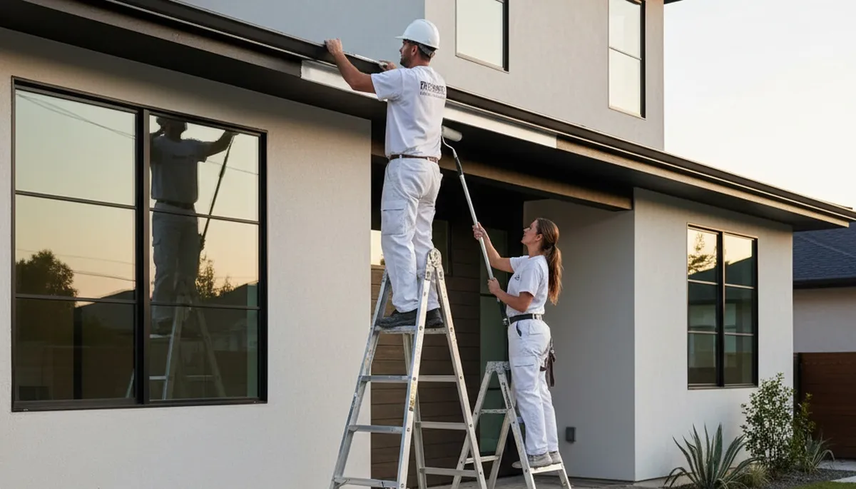 Professional trim and fascia painting on coastal home in Cape Coral, FL by expert house painters