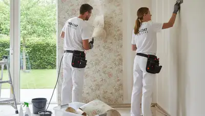 Professional wallpaper removal in Cape Coral FL home by expert painters ensuring clean, smooth walls