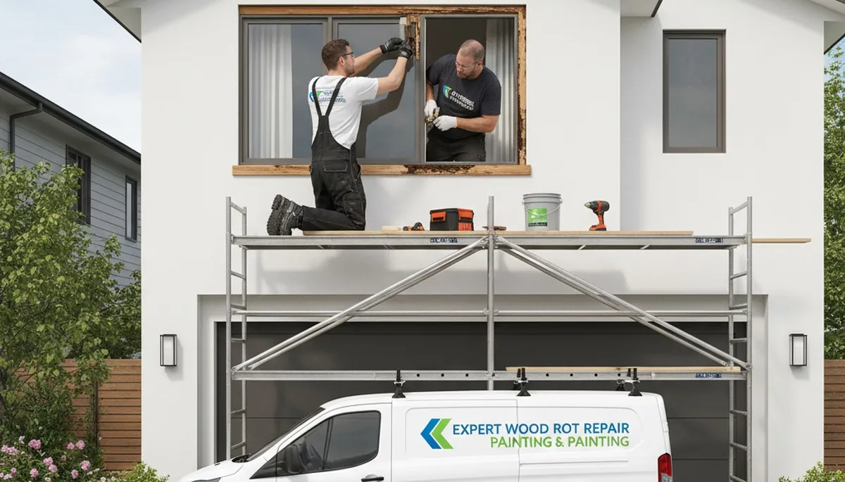 Professional wood rot repair on Cape Coral FL home exterior by expert house painting team